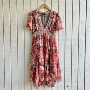 Ranna Gill Anthropologie Rose Bouquet Floral Chiffon Dress